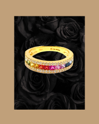 Bague Collection "RAINBOW" en Or jaune 750/000 saphirs de couleurs et diamants