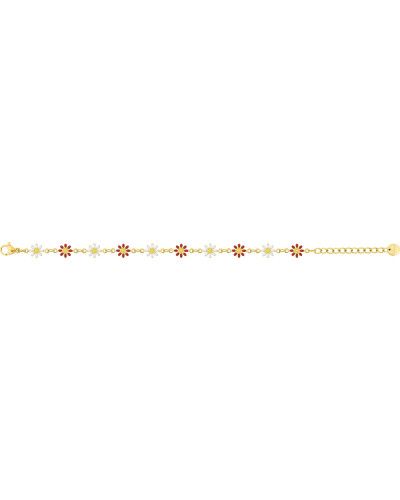 Bracelet marguerites en résine rouge et blanche sur Acier doré